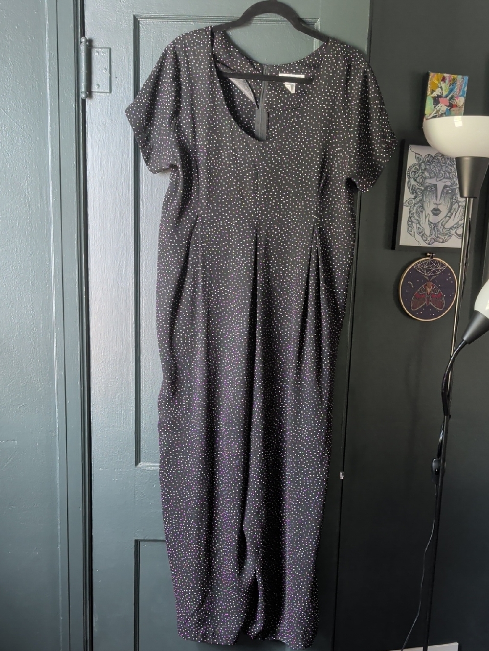 Vintage Express Black Polka Dot Wide Leg Jumpsuit